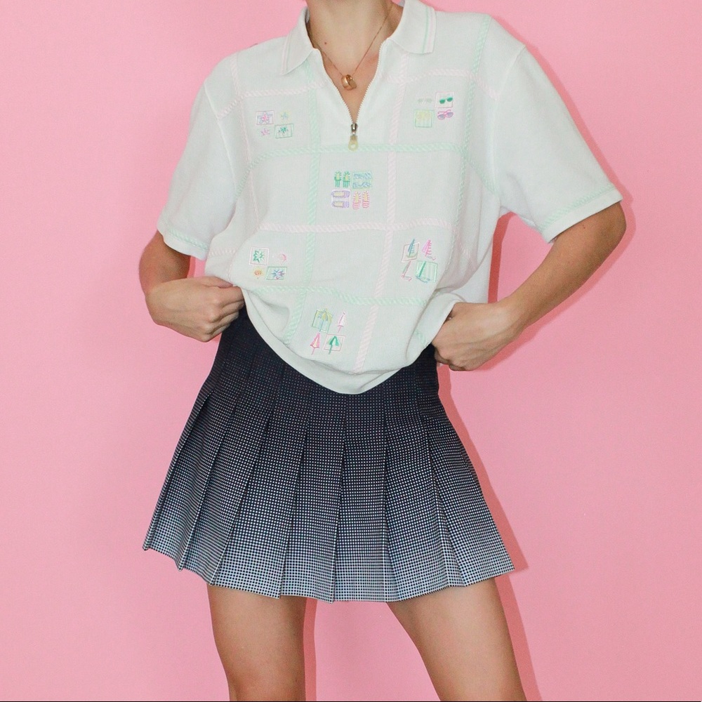 VTG 90s Waffle-Knit Embroidered Graphic Polo Shirt